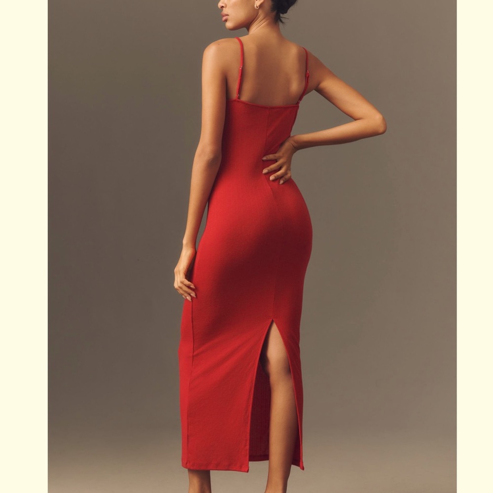 Anthropologie Red Maxi Slip Dress with Back Slit